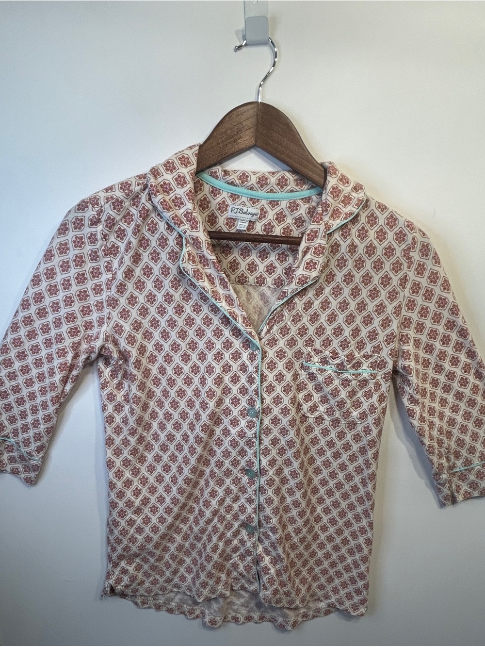 PJ Salvage Pajama Set Small Boho Floral Print Button Front Top & Lounge Pants - Picture 2 of 13